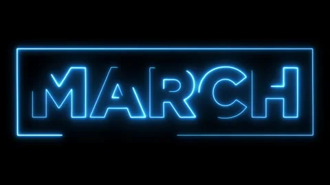 Minimalist Neon Animated Text MARCH  Glowing Blue Light Animation for Month.. Stock Footage 333133202