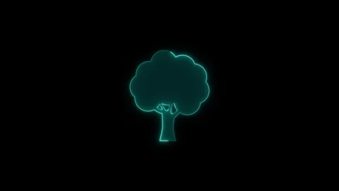 Minimalist neon tree icon glowing with cyan electric light animation on bla.. Stock Footage 345549887