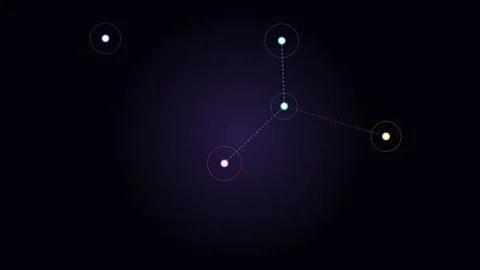 Minimalist network diagram with glowing nodes on a dark purple background Stock Footage 338312061
