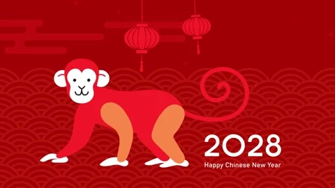 Minimalist New Year of the Monkey animation video Stock Footage 345974727