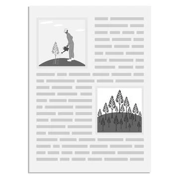 A minimalist newspaper article about environmental awareness. Gray tones, wh Stock Illustration