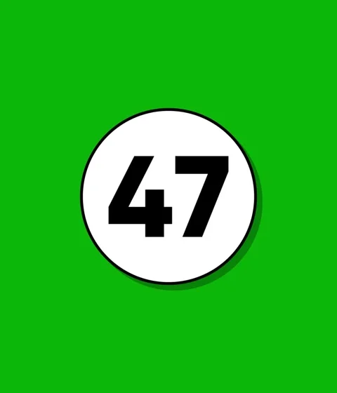 Minimalist number 47 appearing inside white circle on vibrant green backgro.. Stock Footage 332396486