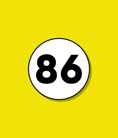 Minimalist number eighty six appearing inside white circle on bright yellow.. Stock Footage 332396596