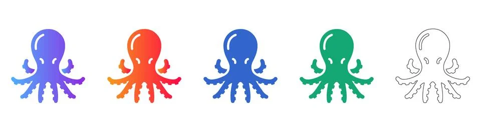 Minimalist Octopus Icons with Gradient Effects Illustrazione stock