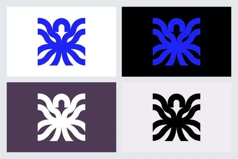 Minimalist Octopus Logo Icon Vector Set Stock Illustration