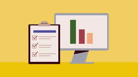 Minimalist office desktop animation with digital clipboard checklist and ba.. Stock Footage 338989687