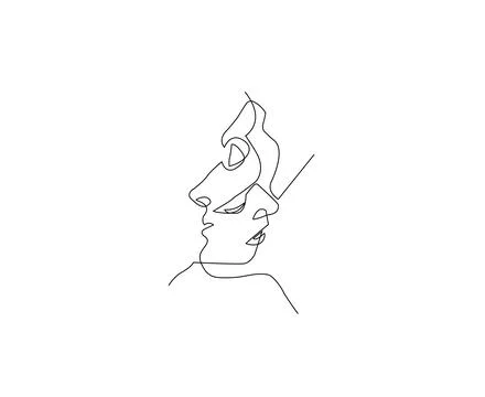 Minimalist one-line drawing of a face showing side profile. Stock Illustration