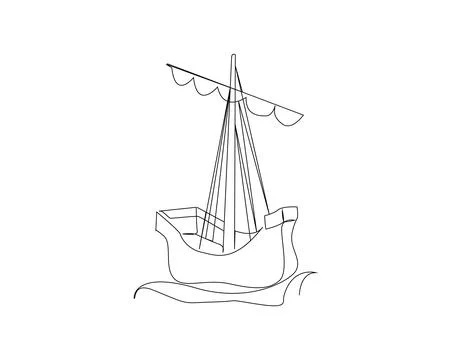 A minimalist one-line drawing of a small sailboat. Stock Illustration