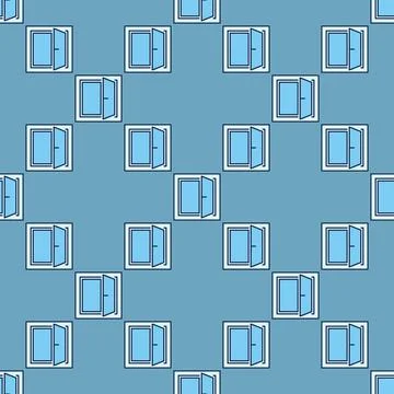 Minimalist Opened Window vector blue seamless pattern Ilustración de archivo