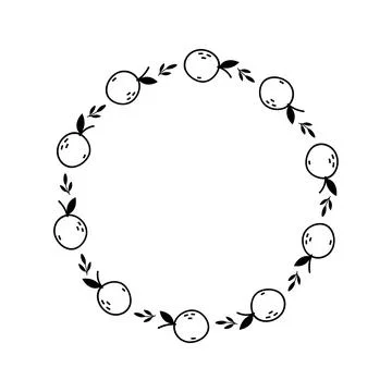 Minimalist orange fruit wreath vector. Hand drawn citrus frame with leaves Stock Illustration