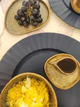 Minimalist organic ceramic tableware for the kitchen Stock Photos