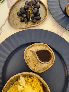 Minimalist organic ceramic tableware for the kitchen Stock Photos