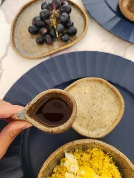 Minimalist organic ceramic tableware for the kitchen Stock Photos