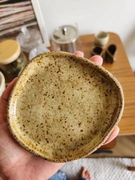 Minimalist organic ceramic tableware for the kitchen Stock Photos