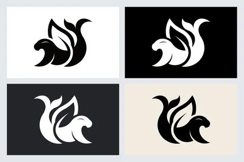 Minimalist Otter Leaf Logo Design Set Stock Illustration