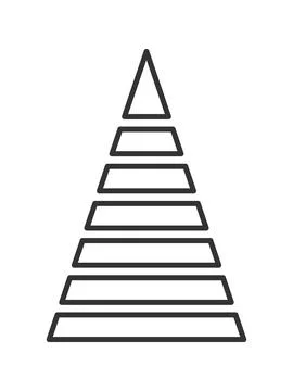 This minimalist outline icon of a segmented pyramid diagram features seven di Stock Illustration