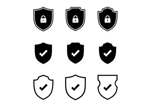 Minimalist Outline Shield And Checkmark Icons 스톡 일러스트