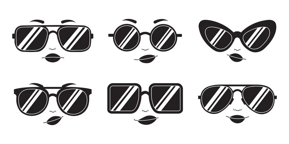Minimalist Outline Sunglasses Bundle Vector Set for Coloring Book and Fashi.. Stock Illustration