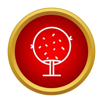 Minimalist outline tree icon inside gold framed circle Stock Illustration