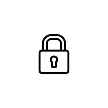 Minimalist padlock security icon black line art illustration on white backg.. Stock Illustration
