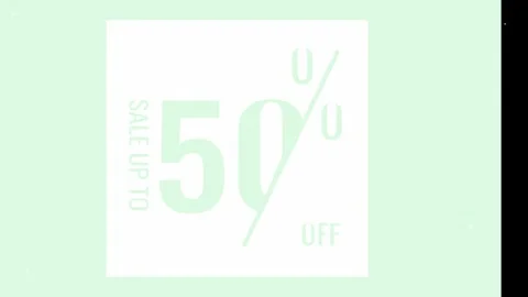 Minimalist pale green background featuring fifty percent off sale text symbols 스톡 동영상 346042779