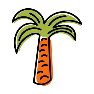 Minimalist palm tree icon with bold outlines and cheerful colors 스톡 일러스트