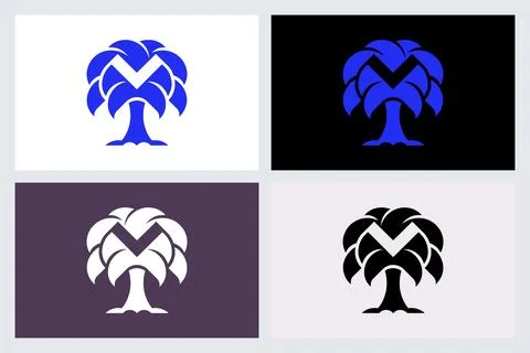 Minimalist Palm Tree Letter M Logo Icon Set Stock Illustration