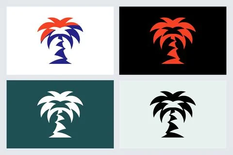 Minimalist Palm Tree Logo Design Set Stock Illustration