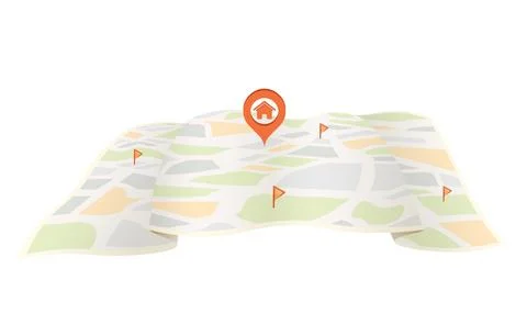 Minimalist paper map with GPS destination pins. Travel concepts. Stock Illustration