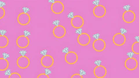 Minimalist pattern of diamond engagement rings on a bright pink background .. Stock Illustration