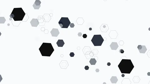 Minimalist pattern of floating black, gray, and thin-line hexagonal shapes .. Stock Footage 345761453