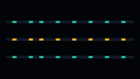 Minimalist pattern of horizontal lines with glowing cyan and orange dots Video stock 338310772