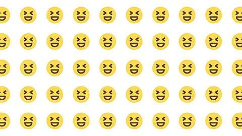 Minimalist pattern of laughing yellow emoji icons on white background for d.. Illustrazione stock