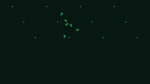 Minimalist pattern of small green leaves and dots on a deep black background Stock Footage 338309472