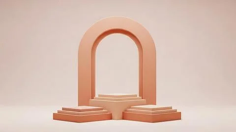 Minimalist peach colored architectural structure with steps and archway pink Stock Illustration