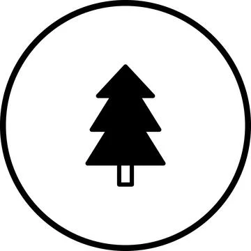 Minimalist Pine Tree Icon Design in Black and White Circle Frame Illustration Stock Illustration