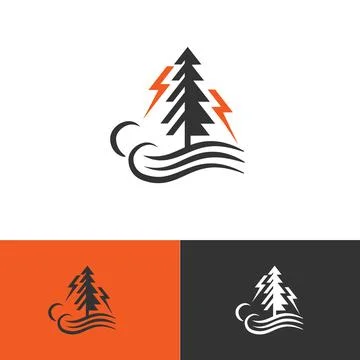 Minimalist pine tree with tunder icon Stock Illustration
