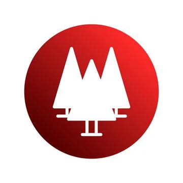 Minimalist pine trees icon on red gradient background, perfect for Christma.. Stock Illustration