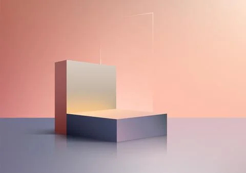 Minimalist pink gold gradient backdrop with rose gold geometric block refle.. Illustrazione stock