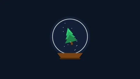 Minimalist pixel art snow globe featuring a solitary evergreen pine tree Видео 338310597