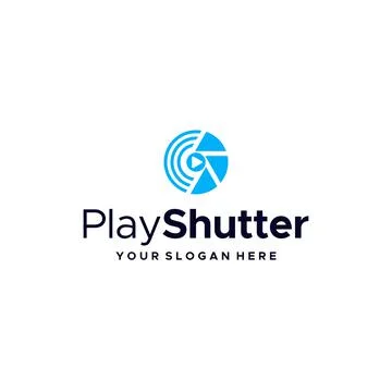 Minimalist PlayShutter lens camera logo design Stock Illustration
