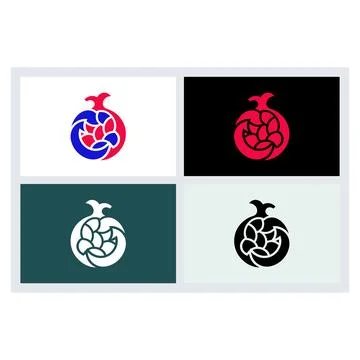Minimalist Pomegranate Fruit Vector Logo Set Stock Illustration