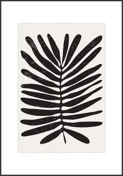 Minimalist poster with abstract leaf composition, contemporary collage style Stock Illustration
