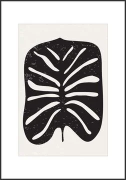 Minimalist poster with abstract leaf composition, contemporary collage style Stock Illustration