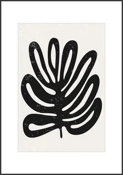 Minimalist poster with abstract leaf composition, contemporary collage style Stock-Illustration