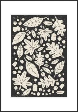 Minimalist poster with abstract leaf composition, contemporary collage style Stock Illustration