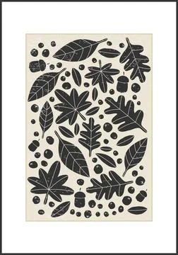 Minimalist poster with abstract leaf composition, contemporary collage style Stock Illustration