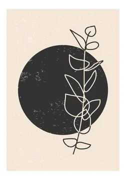 Minimalist poster with abstract leaf composition, contemporary collage style Stock Illustration