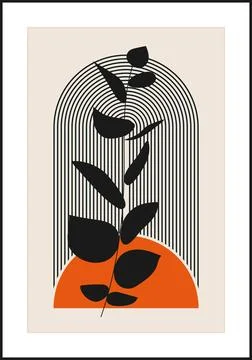 Minimalist poster with abstract leaf composition, contemporary collage style Illustrazione stock