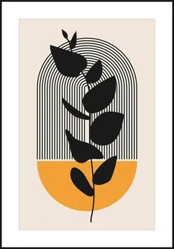 Minimalist poster with abstract leaf composition, contemporary collage style Illustrazione stock